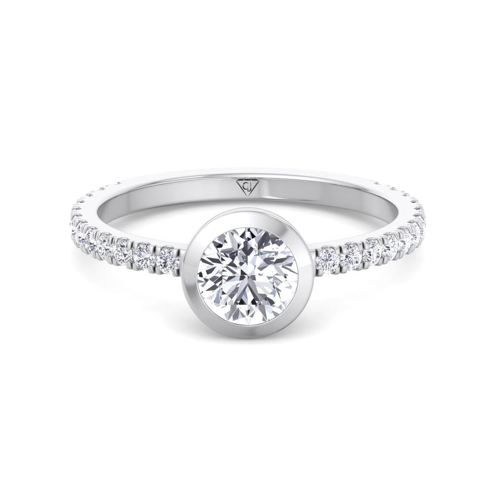 Monza - Round Bezel Set Engagement Ring with Pave Band - Gem Jewelers Co