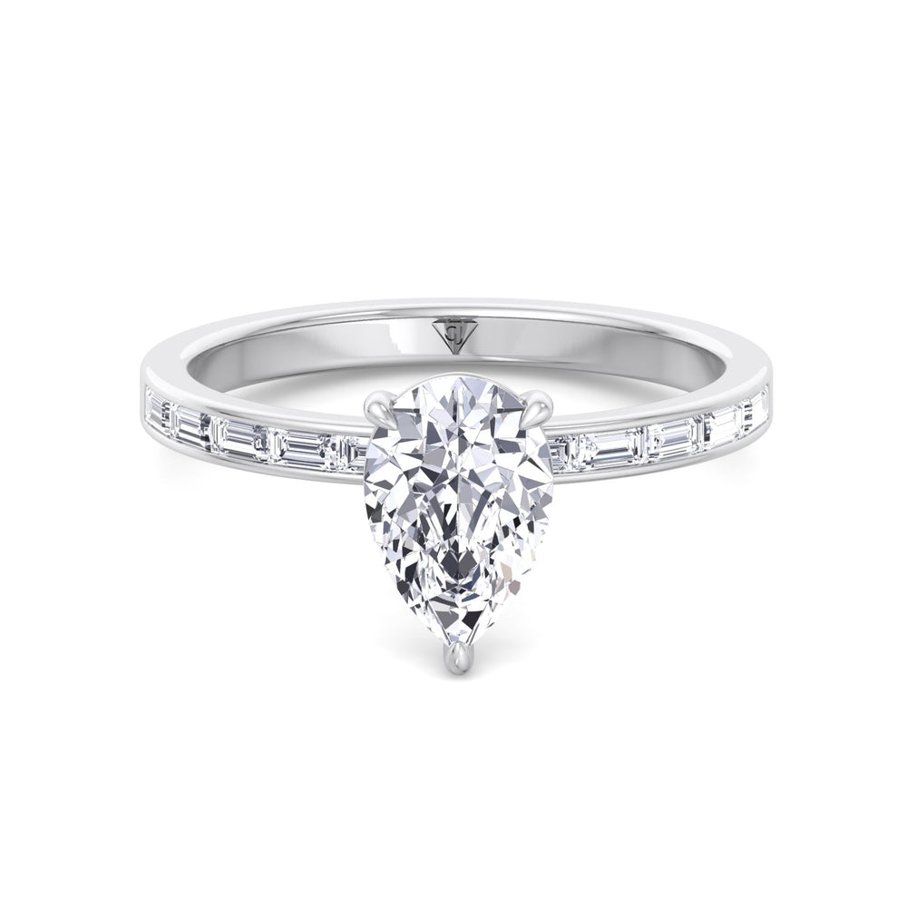 Gina - Pear Shape Diamond Engagement Ring with Baguette Shape Channel Set Side Stone Band - Gem Jewelers Co