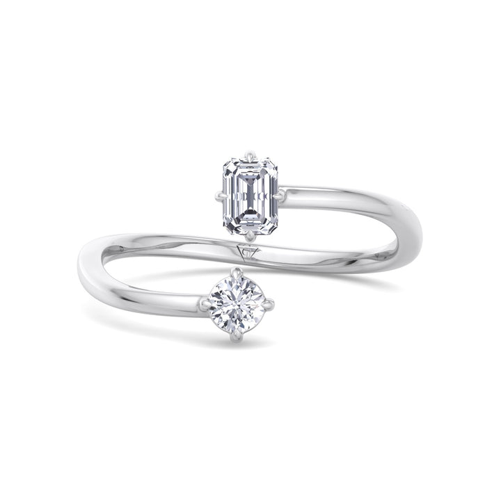 Prisca - Emerald Cut & Round Cut Diamond Stackable Ring - Gem Jewelers Co