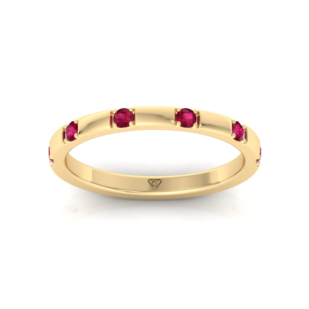 Natural Red Ruby Promise Band-0.65CT-14K-Yellow Gold