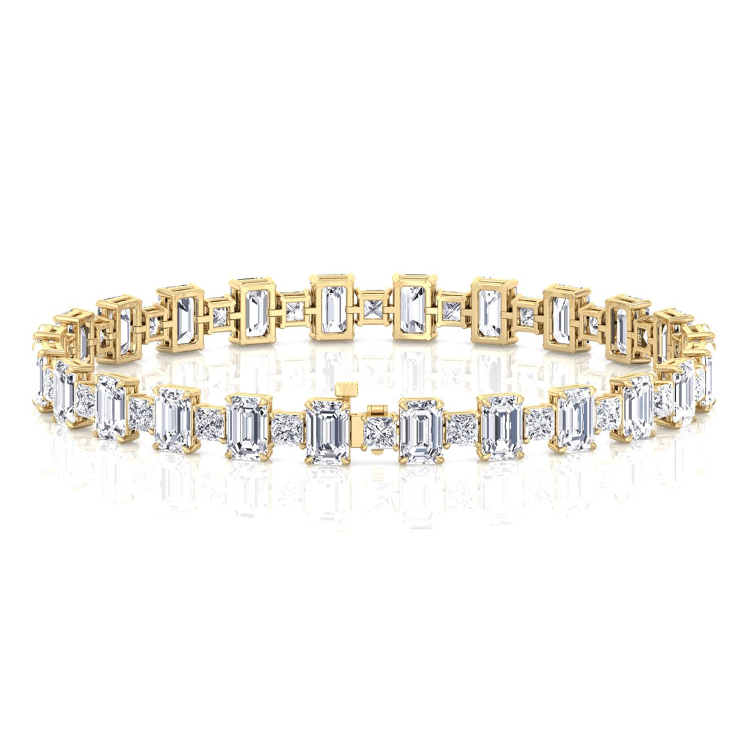 Alternating Emerald and Princess Tennis Bracelet-3CT-14K-18K-Yellow Gold
