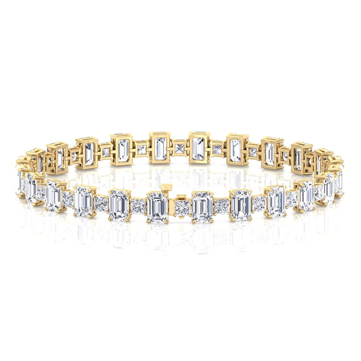 Alternating Emerald and Princess Tennis Bracelet-3CT-14K-18K-Yellow Gold