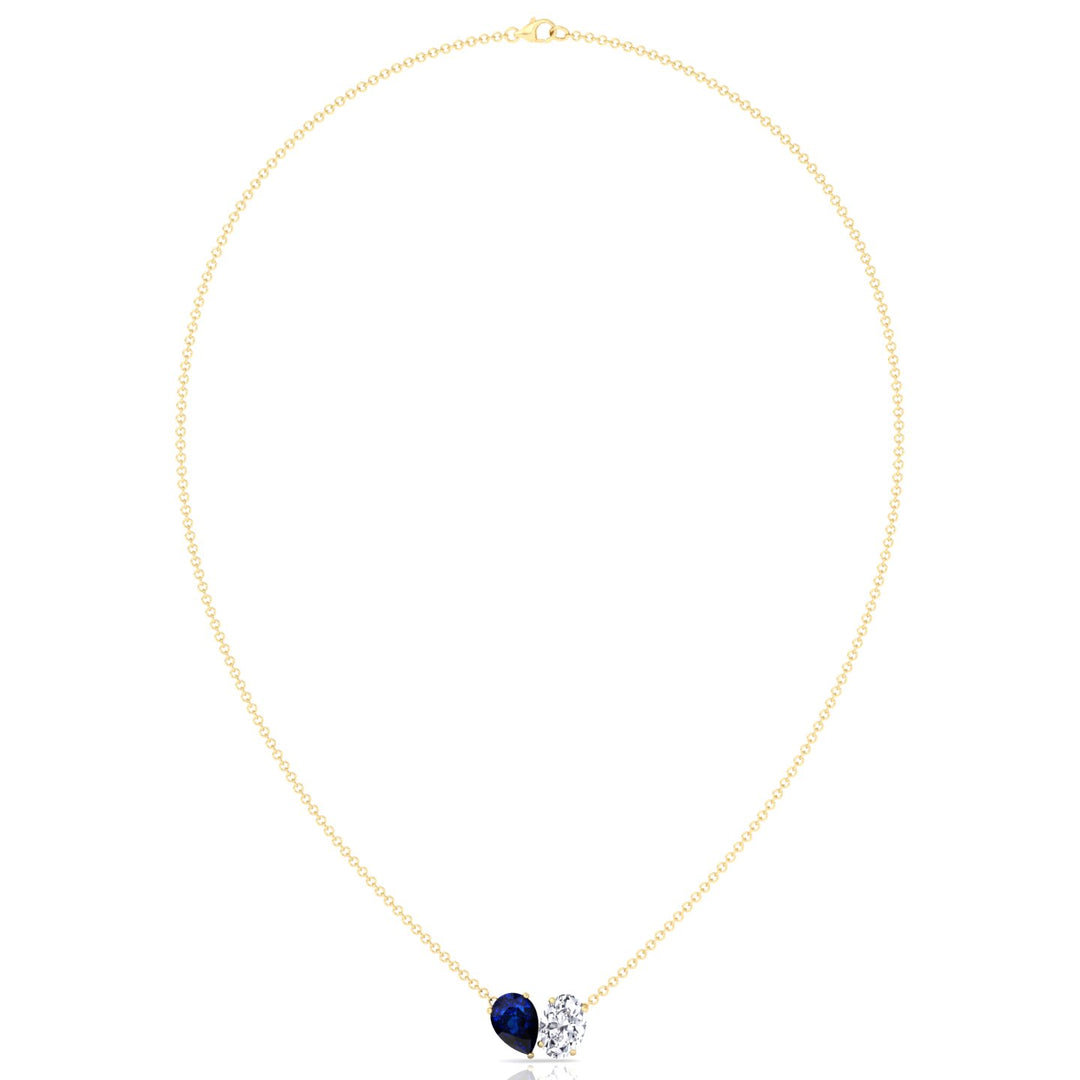 Natural Pear Shape Sapphire and Oval Diamond Pendant Yellow Gold