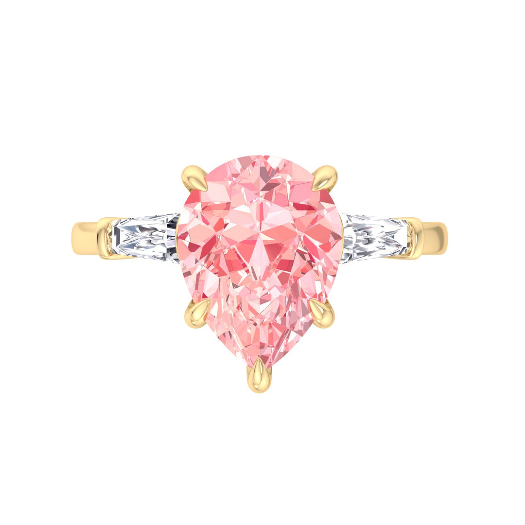 Denise - Pear Shape Pink Diamond Engagement Ring with Tapered Baguettes - Gem Jewelers Co