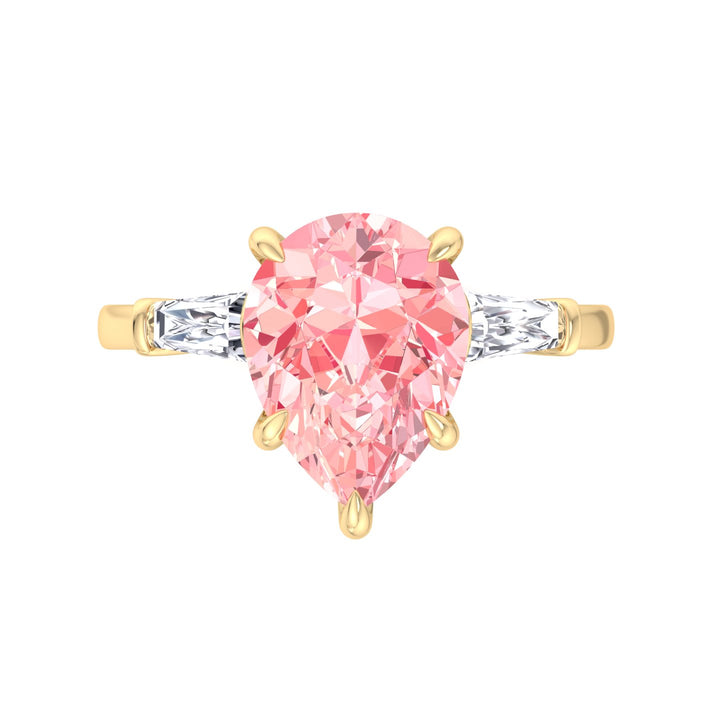 Denise - Pear Shape Pink Diamond Engagement Ring with Tapered Baguettes - Gem Jewelers Co
