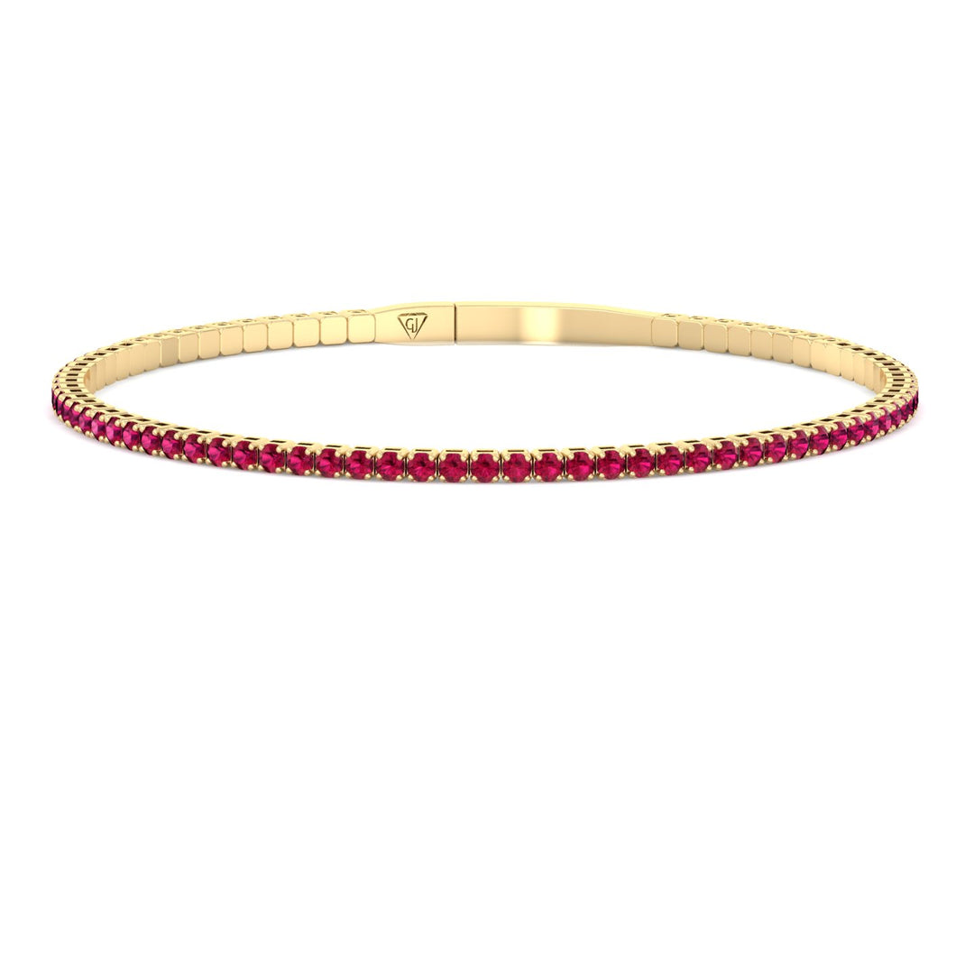 Rossa - Flexible Natural Red Ruby Bangle in 14K Solid Gold - Gem Jewelers Co
