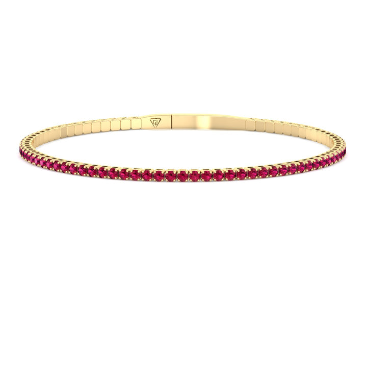 Rossa - Flexible Natural Red Ruby Bangle in 14K Solid Gold - Gem Jewelers Co