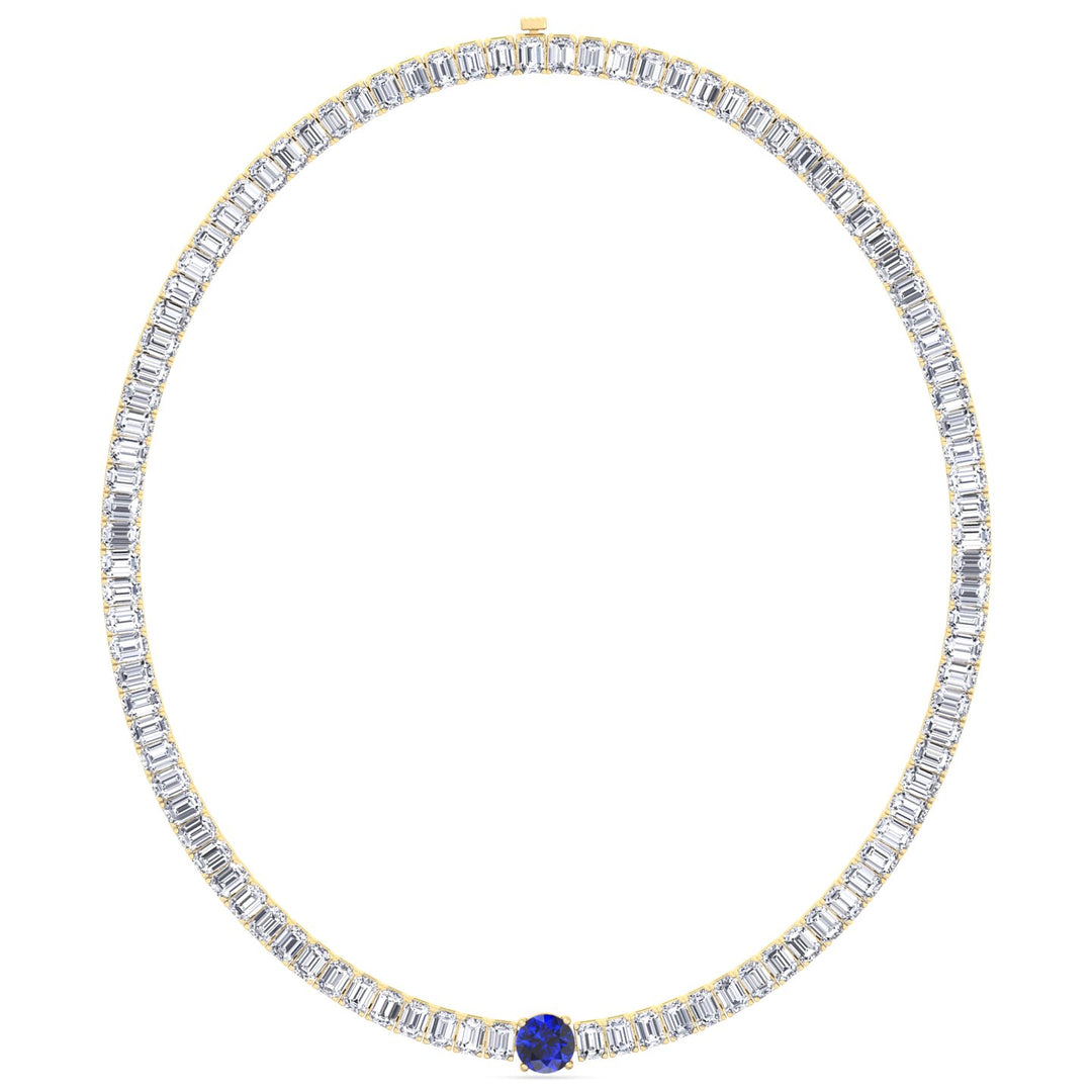 Natural Round Sapphire and Emerald Diamond Tennis Necklace