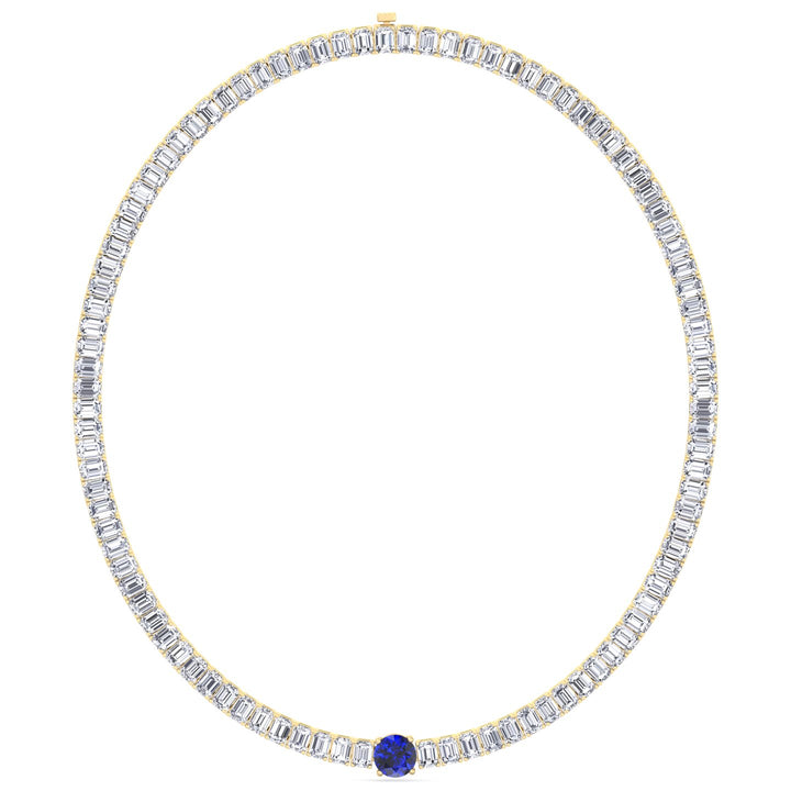 Natural Round Sapphire and Emerald Diamond Tennis Necklace