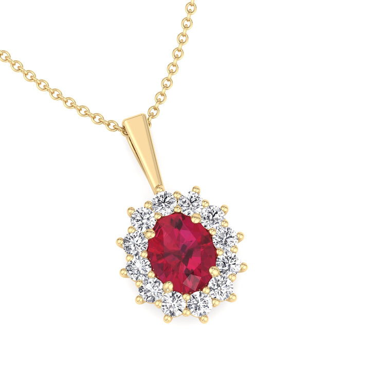 Burma - 3.5CT Oval Ruby and Round Diamond Pendant Necklace