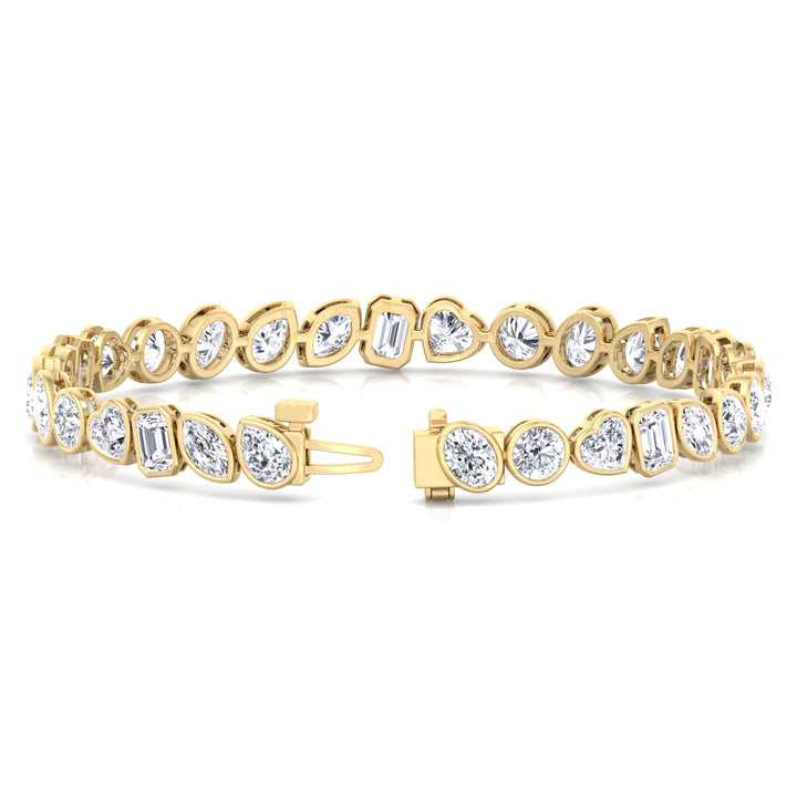 Bezel Multi Shape Natural Diamond Tennis Bracelet in Solid Gold 6CT 11CT Yellow