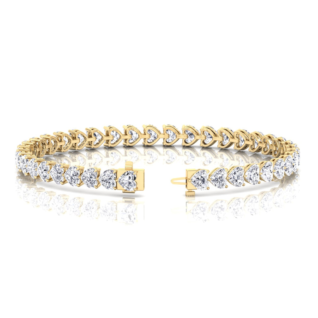 East to West Heart Shape Natural Diamond Tennis Bracelet Yellow Gold    11CT