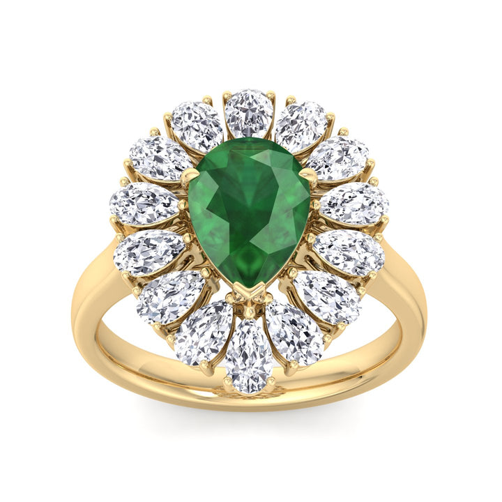 Sabrina - Pear Shape Green Emerald Engagement Ring with Pear Shape Diamond Halo - Gem Jewelers Co
