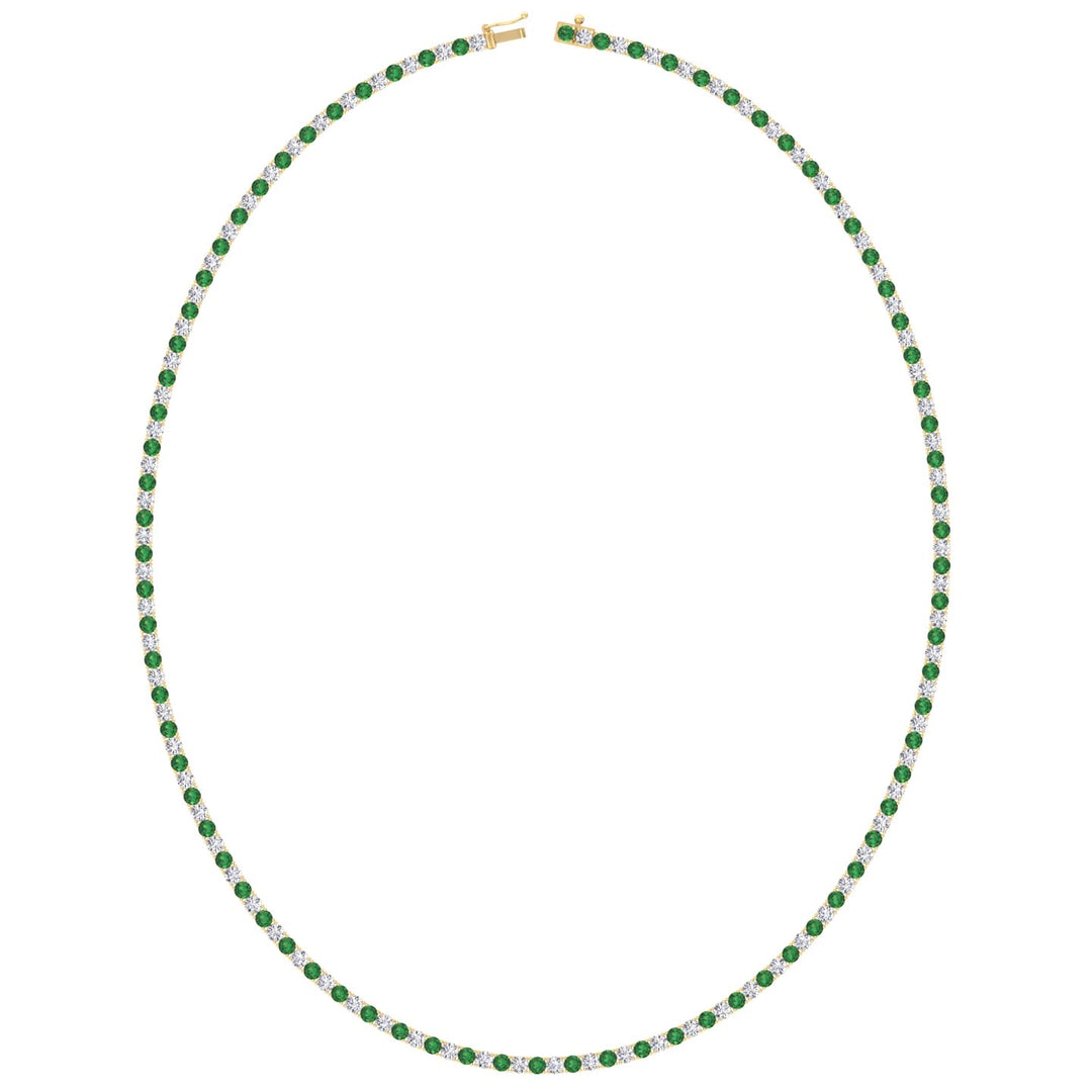 Alternating Green Emerald and Natural Diamond Tennis Necklace 14K Solid Gold