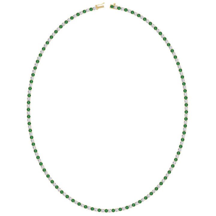 Alternating Green Emerald and Natural Diamond Tennis Necklace 14K Solid Gold