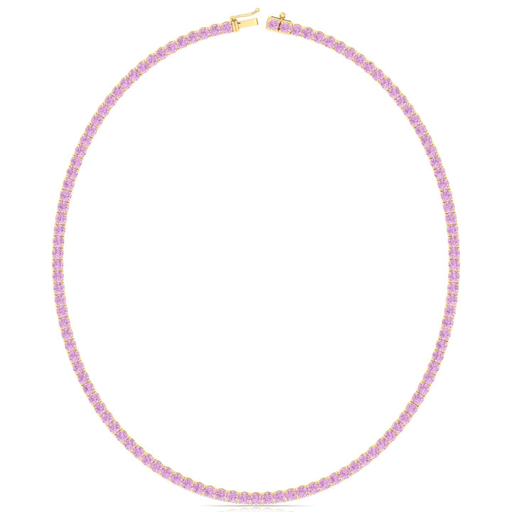 Natural Pink Sapphire Tennis Necklace - 18K Solid Gold