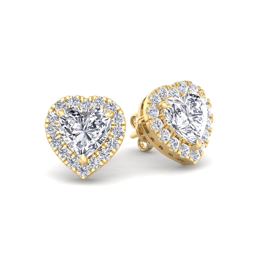 Tiana - Heart Shape Diamond Halo Studs - Gem Jewelers Co
