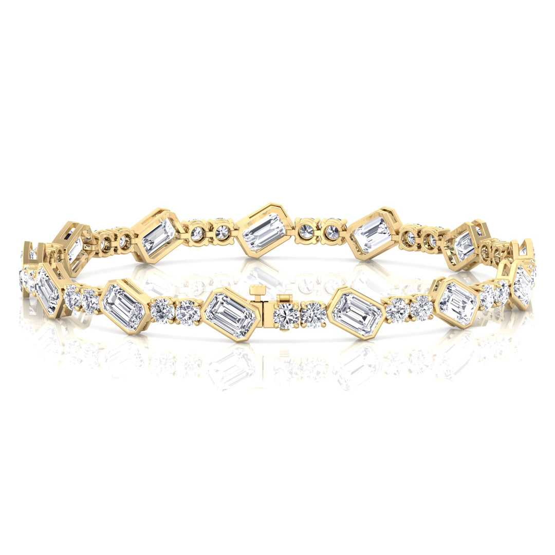 Emerald and Round Natural Diamond Tennis Bracelet