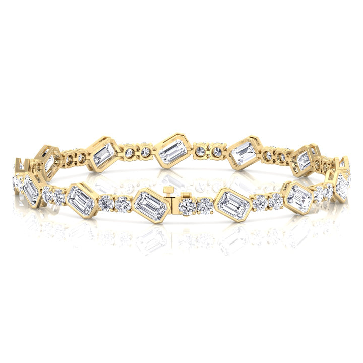 Emerald and Round Natural Diamond Tennis Bracelet