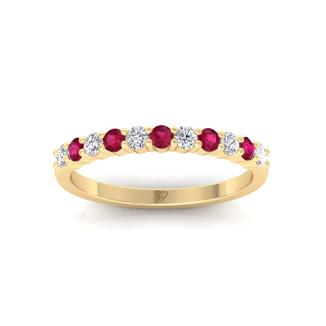 0.70CT Round Alternating Natural Red Ruby and Diamonds Halfway Eternity Band