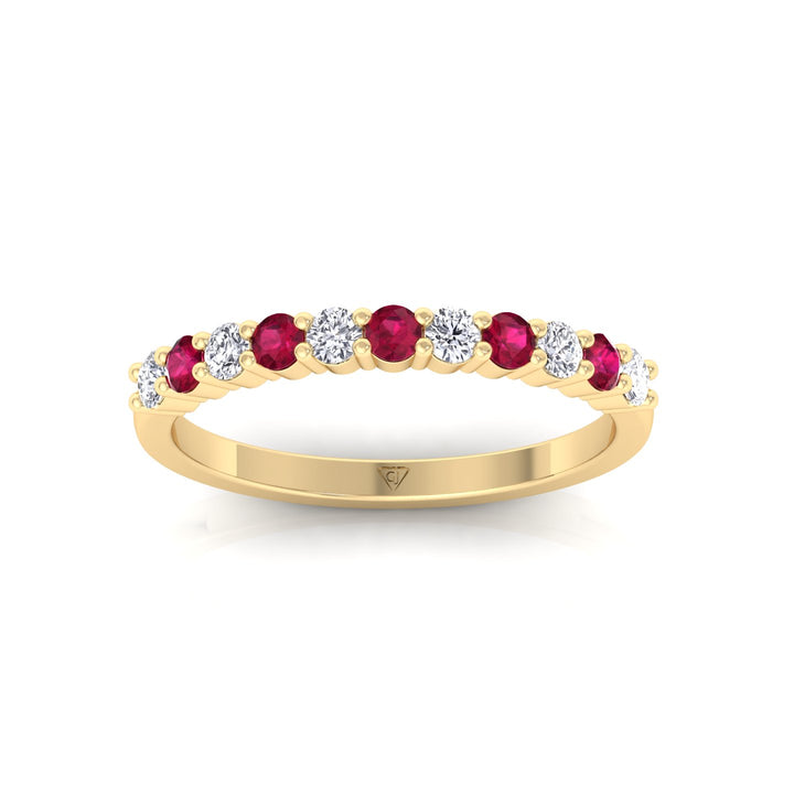 0.70CT Round Alternating Natural Red Ruby and Diamonds Halfway Eternity Band
