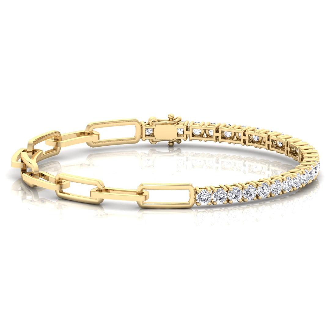 Halfway Adjustable Natural Diamond Tennis Bracelet With Paperclip Chain Yellow Gold 14K 18K