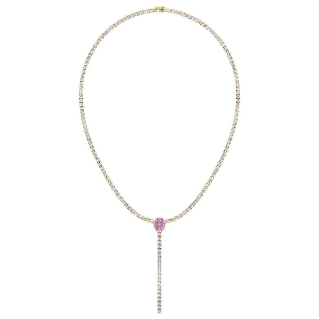 10.50CT T.W Round Natural Diamond Lariat Tennis Necklace with Natural Pink Sapphire Centerpiece