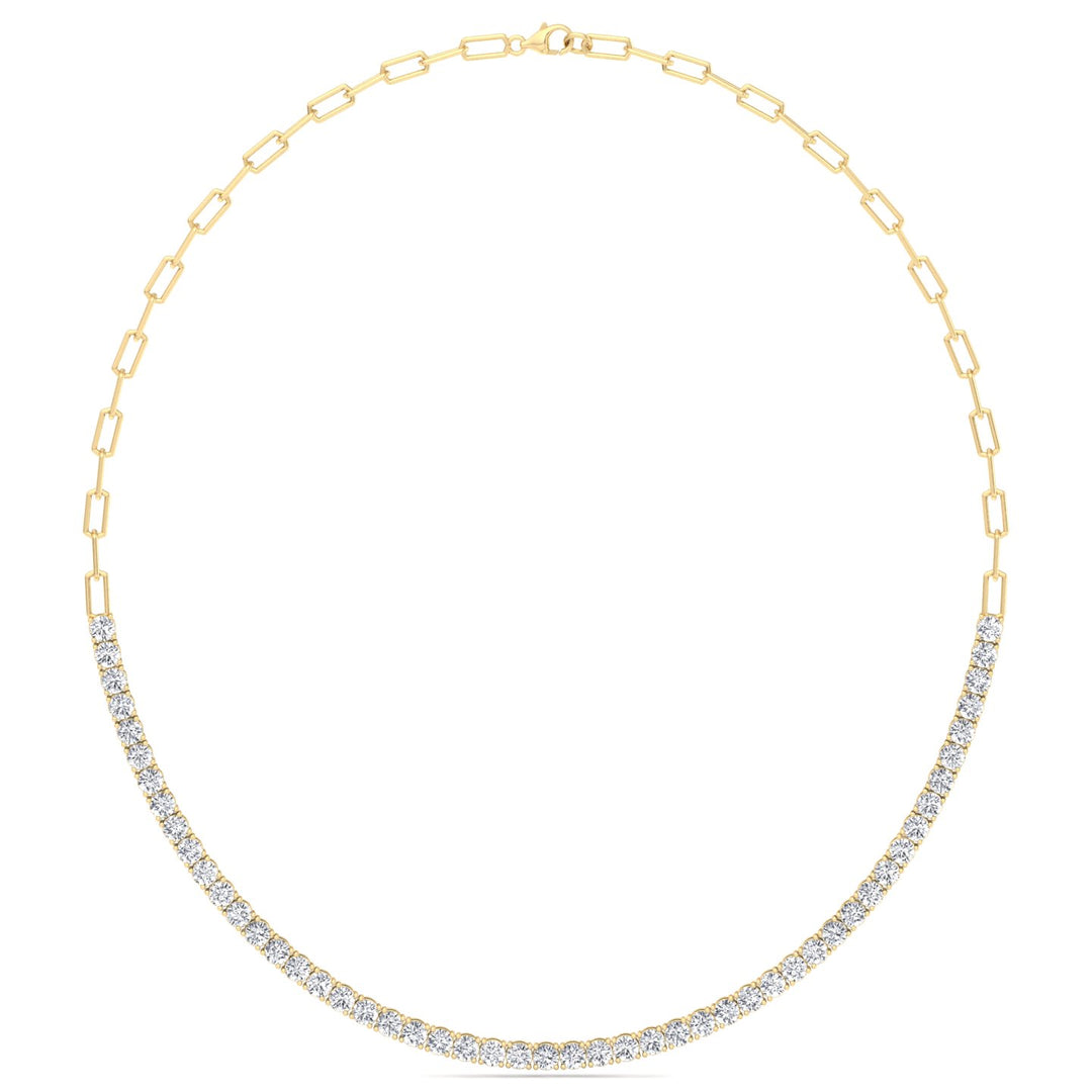 Piazza - Halfway Adjustable Diamond Tennis Necklace With Paperclip Chain - Gem Jewelers Co