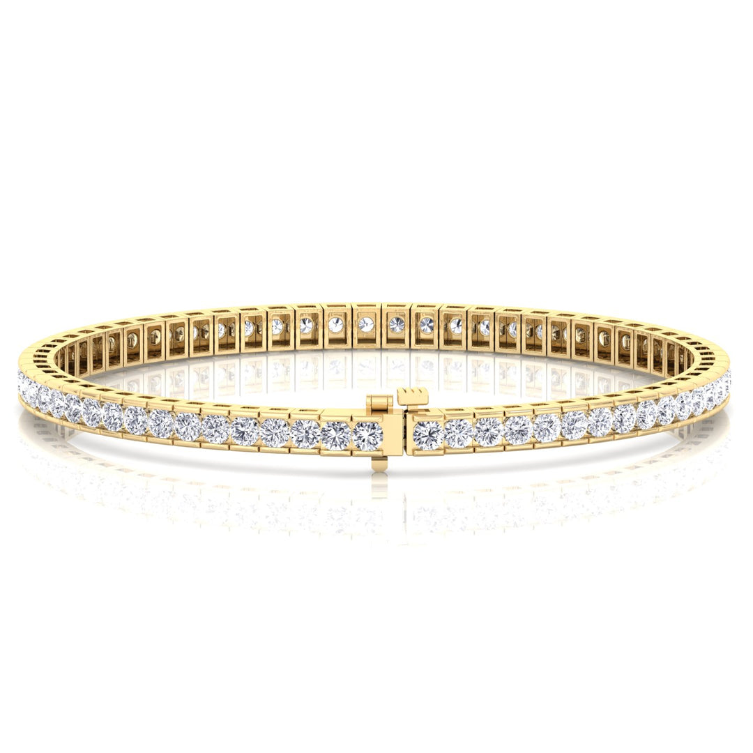 Channel Setting Round Cut Natural Diamond Tennis Bracelet  14K 18K Yellow Gold