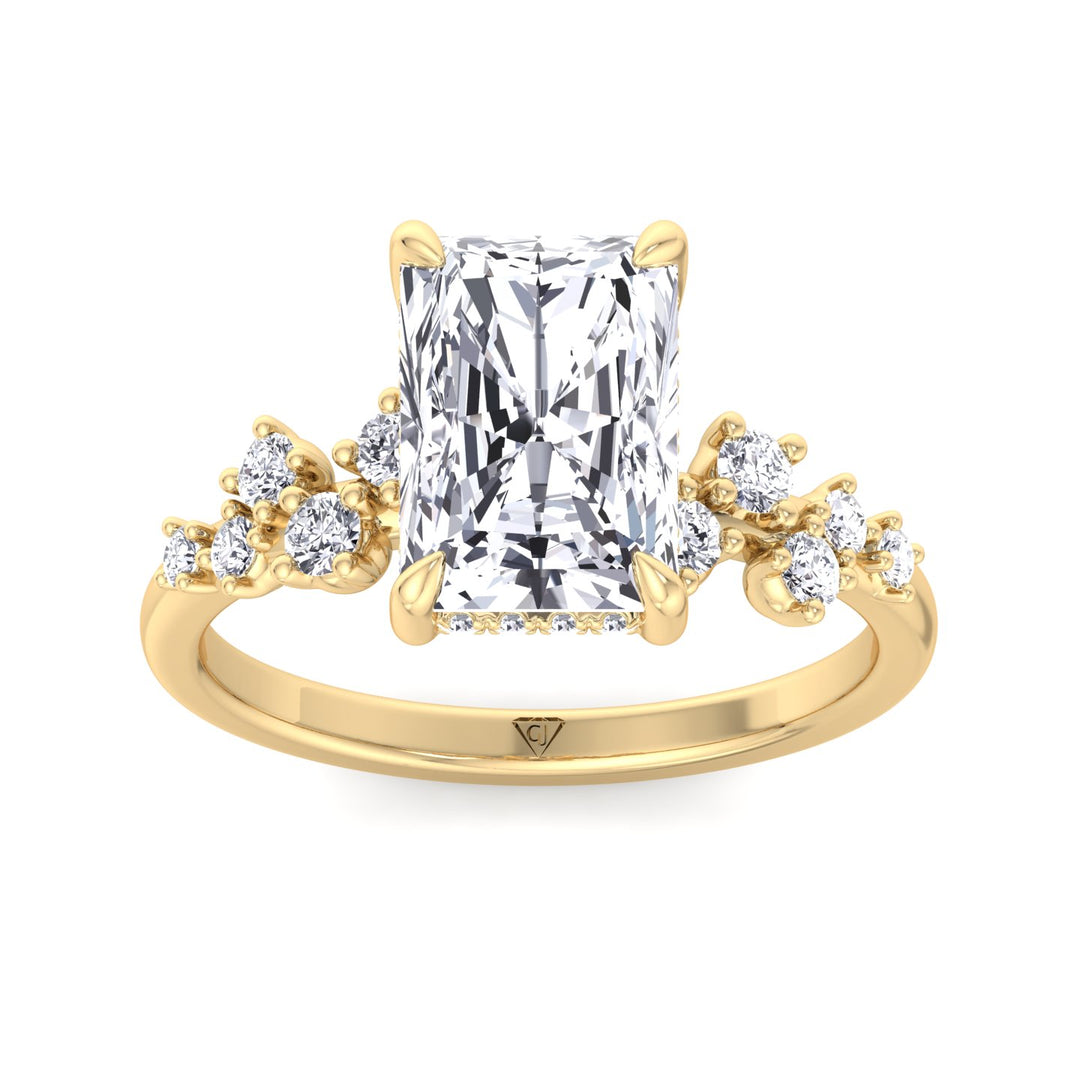 Carmela - Radiant Shape Hidden Halo Diamond Engagement Ring With Clustered Side Stones - Gem Jewelers Co