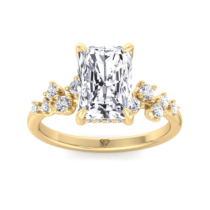 Carmela - Radiant Shape Hidden Halo Diamond Engagement Ring With Clustered Side Stones - Gem Jewelers Co