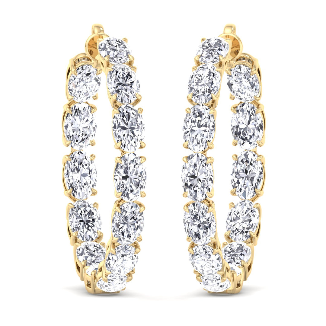 Inside Out Oval Natural Diamond Hoop Earring 1.25” Yellow Gold 14K 18K