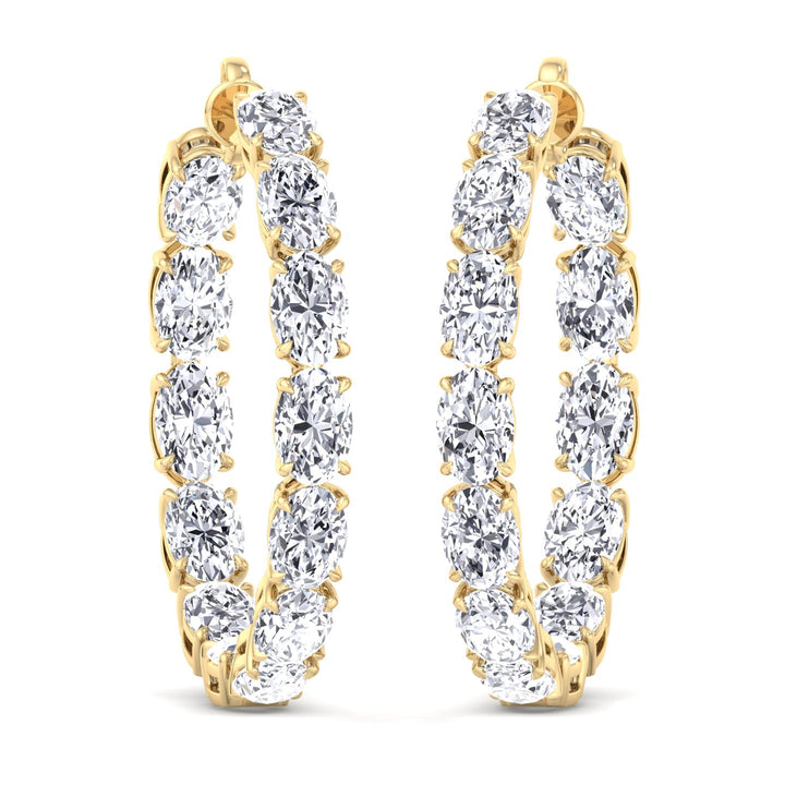 Inside Out Oval Natural Diamond Hoop Earring 1.25” Yellow Gold 14K 18K
