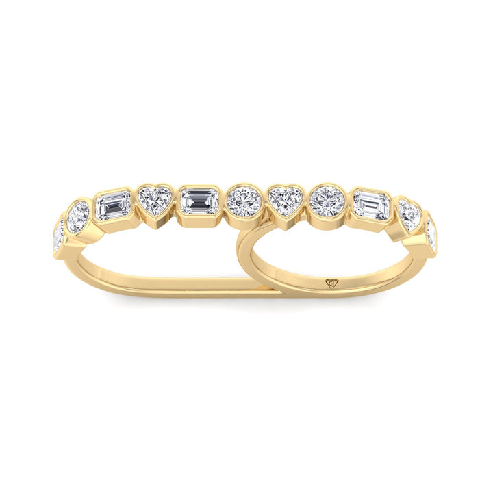 Fancy Bezel Multi Shape Natural Diamond Two Finger Ring Yellow Gold 2CT 14K