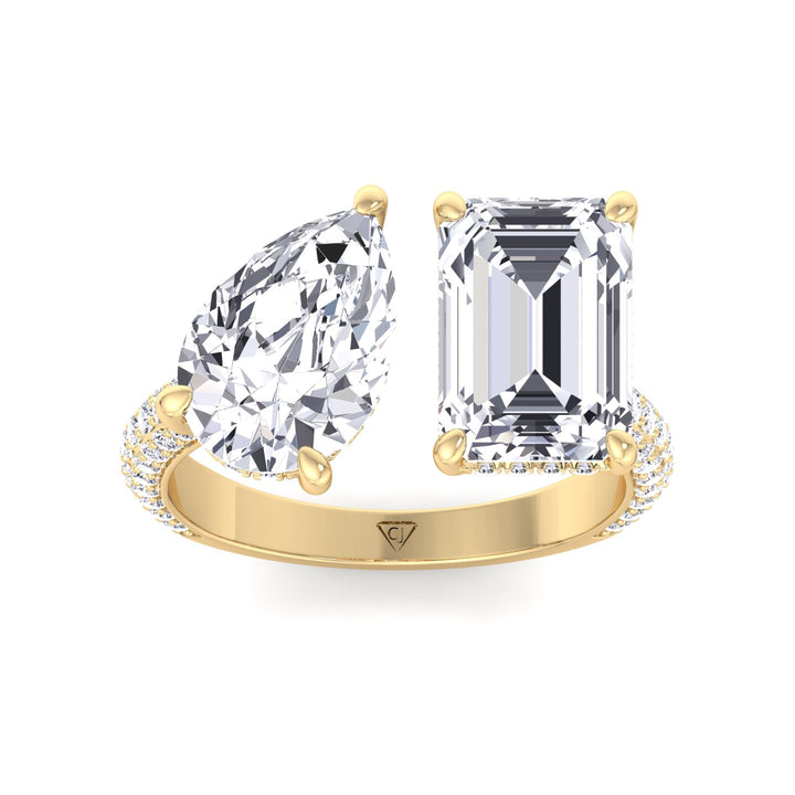 Leani - Toi Et Moi Hidden Halo Emerald and Pear Shape Diamond Engagement Ring - Gem Jewelers Co