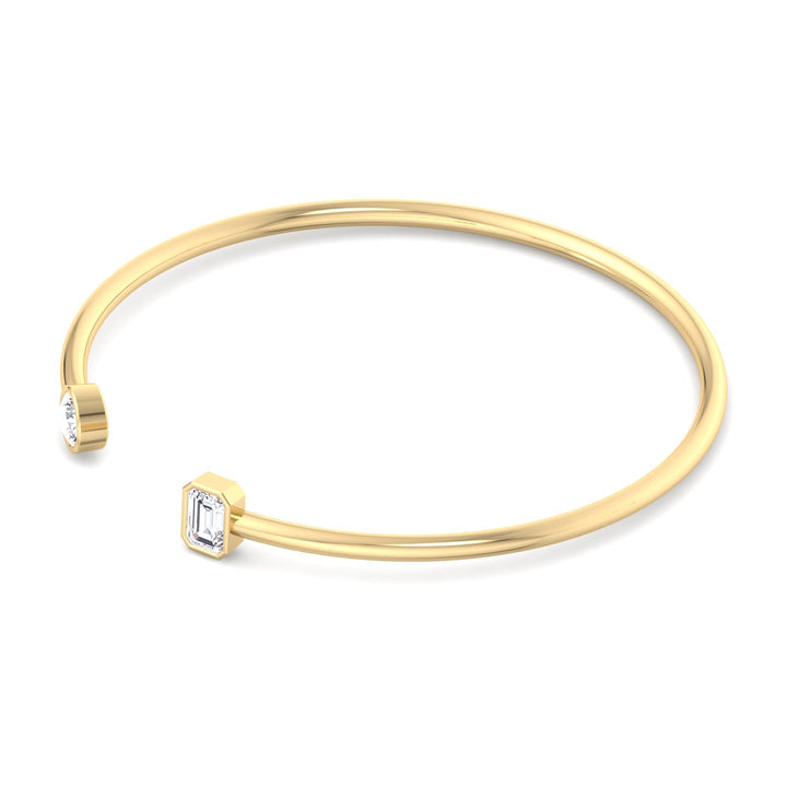 round-cut-emerald-cut-diamond-bezel-set-open-cuff-bangle-18k-yellow-gold