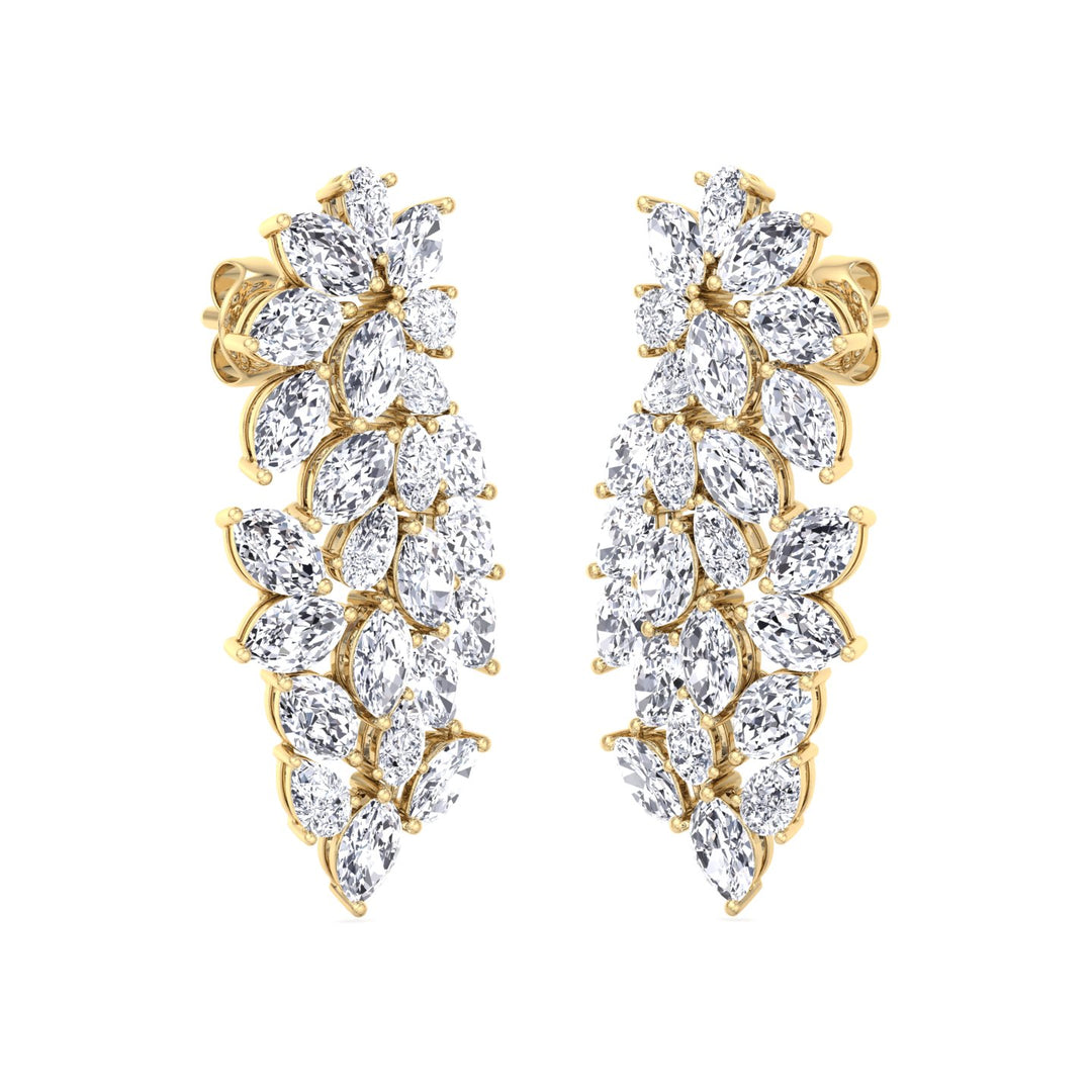 Cluster Pear and Marquise Shape Natural Diamond Drop Earrings Yellow Gold 14K 18K