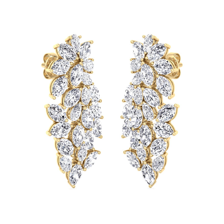 Cluster Pear and Marquise Shape Natural Diamond Drop Earrings Yellow Gold 14K 18K