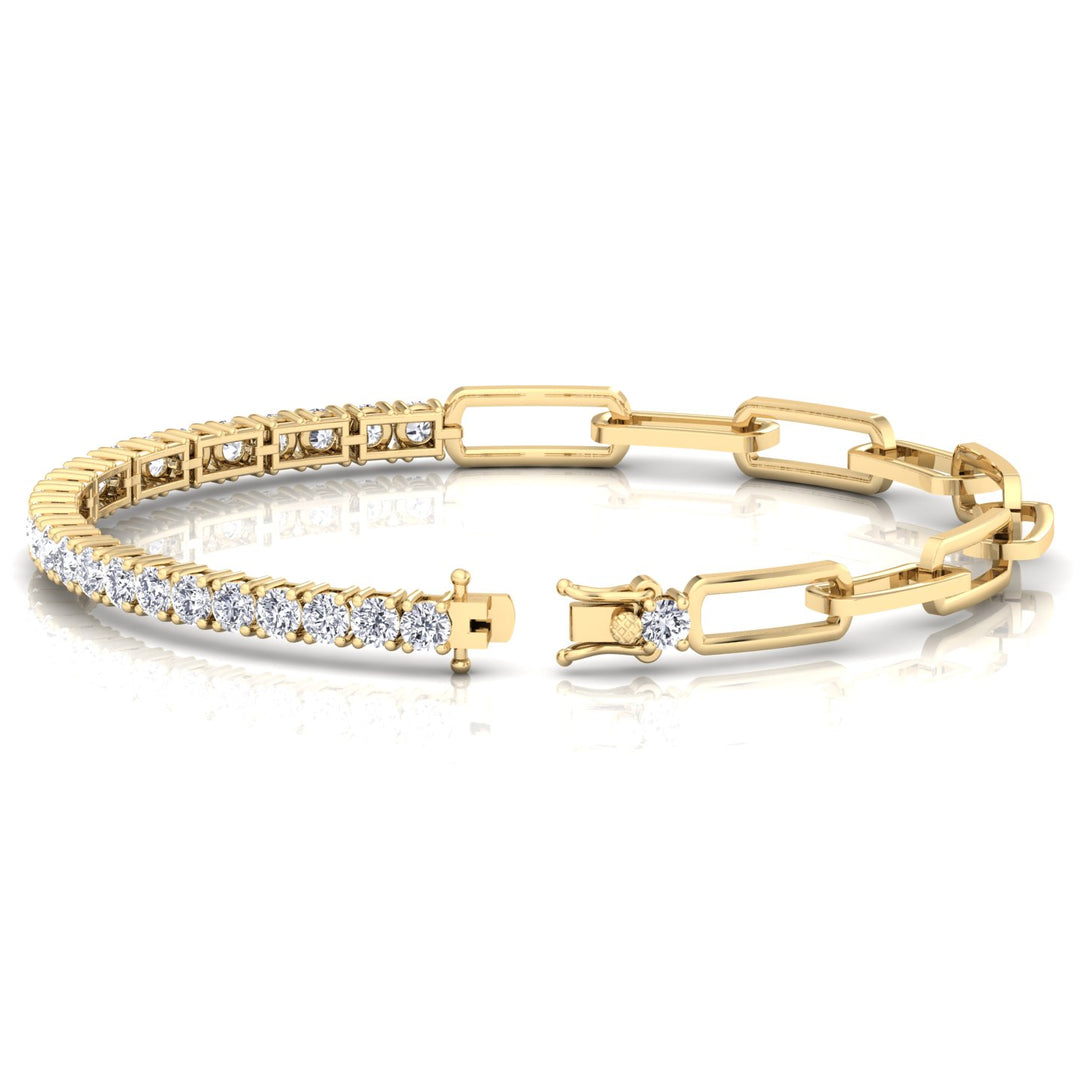 Halfway Adjustable Natural Diamond Tennis Bracelet With Paperclip Chain Yellow Gold 18K