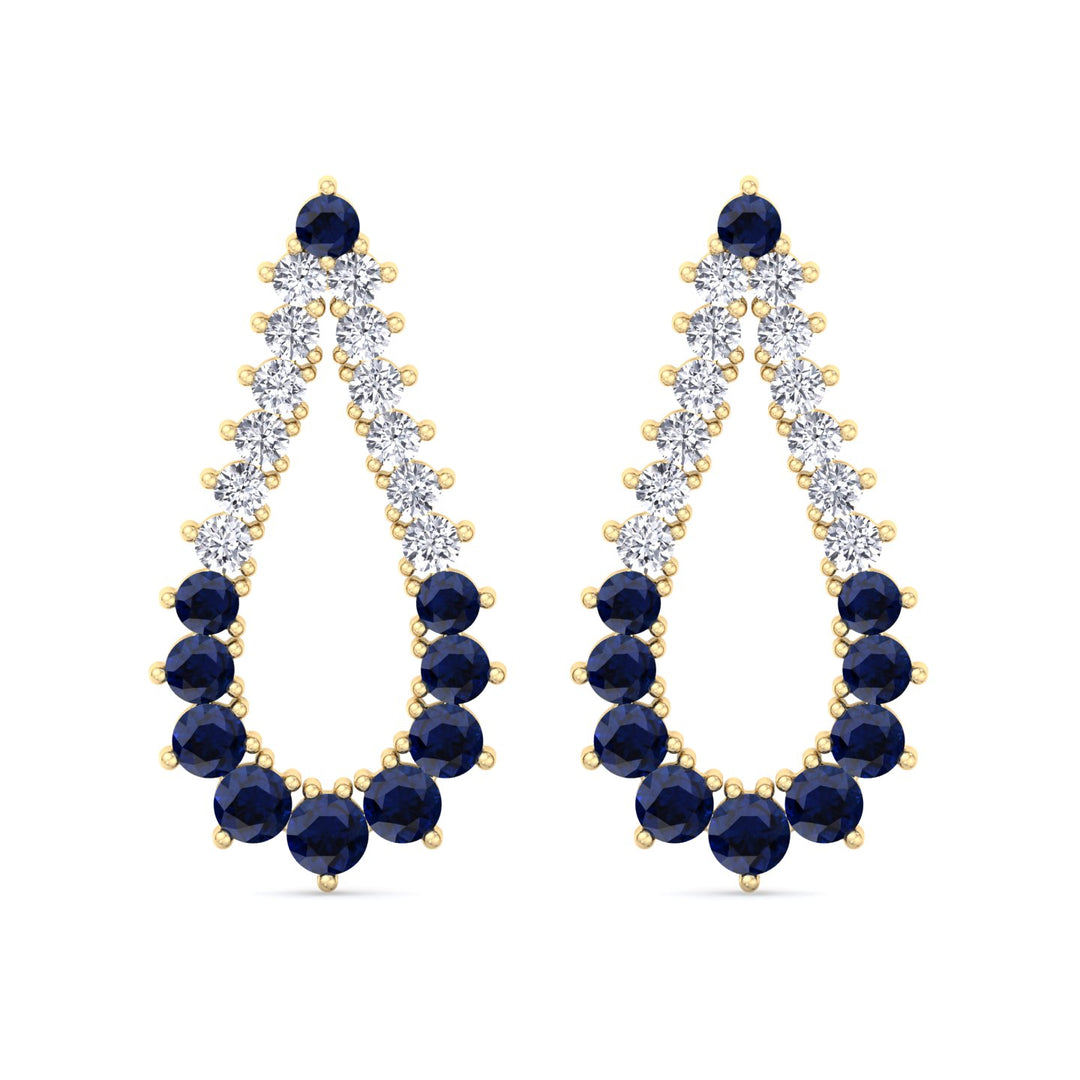 Natural Diamond & Blue Sappher Teardrop Shape Fashion Earrings