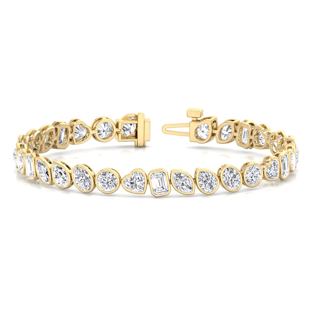 Bezel Multi Shape Natural Diamond Tennis Bracelet in Solid Gold  11CT Yellow