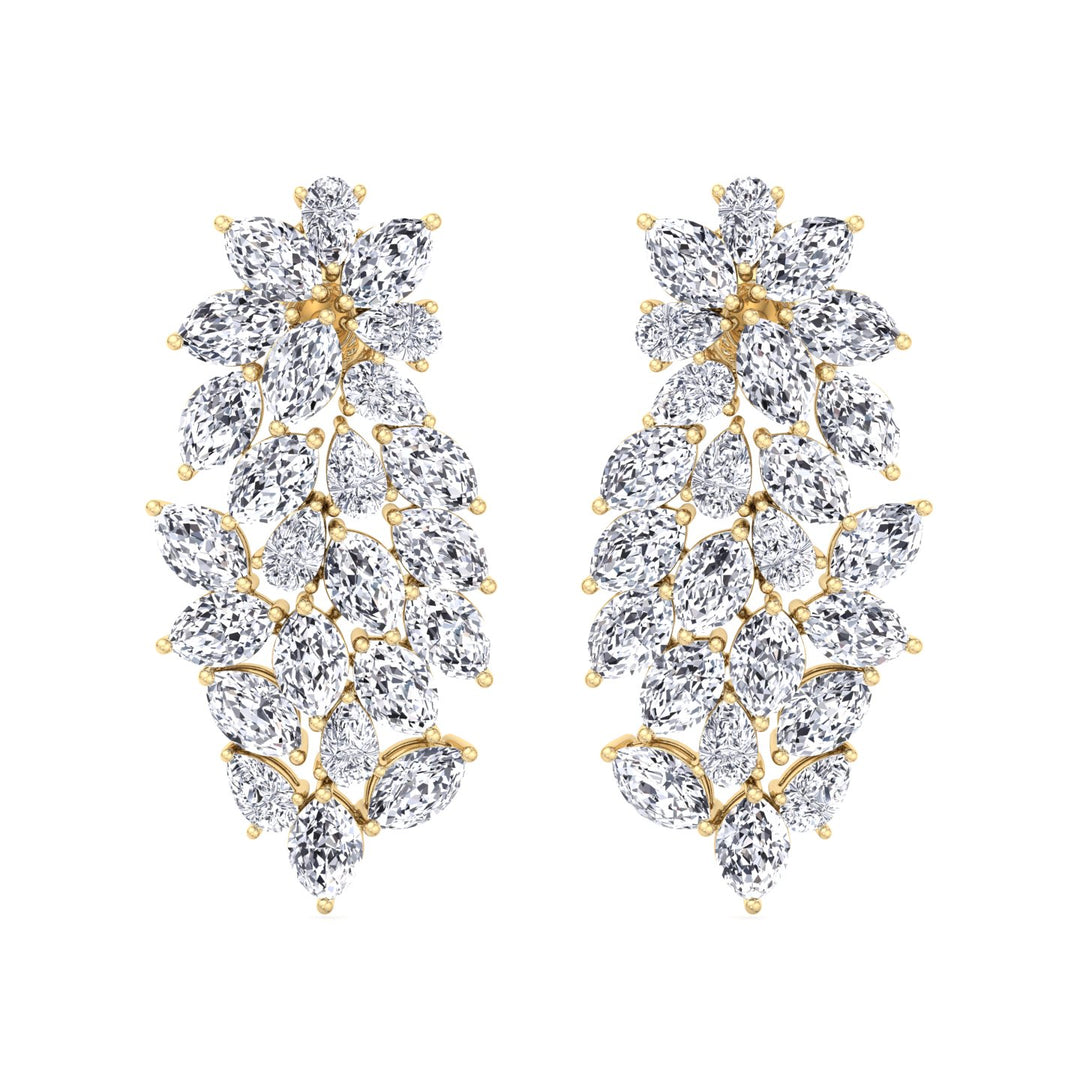 Cluster Pear and Marquise Shape Natural Diamond Drop Earrings Yellow Gold 18K