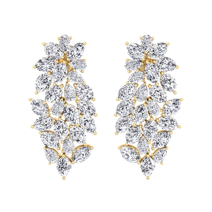Cluster Pear and Marquise Shape Natural Diamond Drop Earrings Yellow Gold 18K