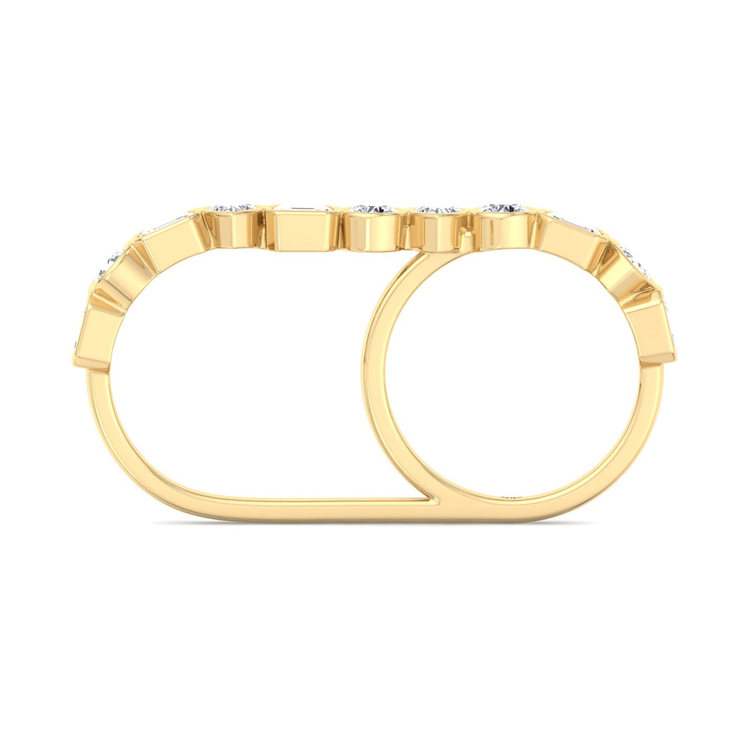 Fancy Bezel Multi Shape Natural Diamond Two Finger Ring Yellow