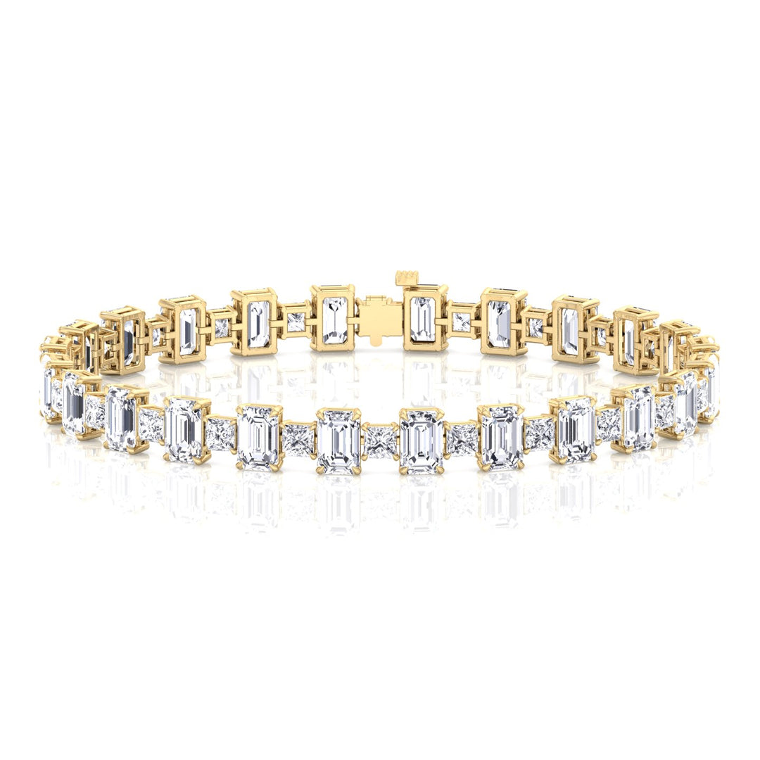 Alternating Emerald and Princess Tennis Bracelet-3CT-14K-Yellow Gold