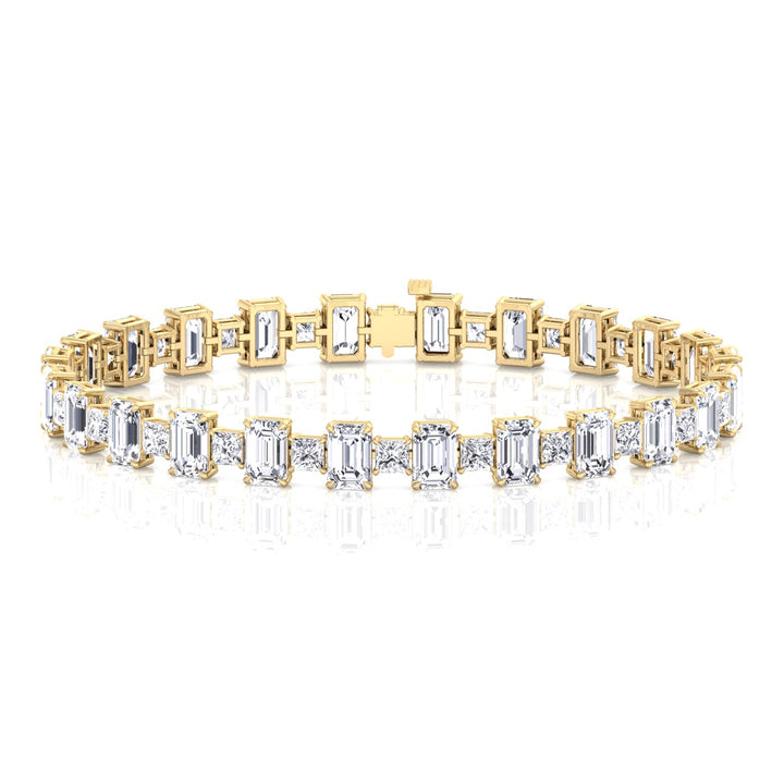 Alternating Emerald and Princess Tennis Bracelet-3CT-14K-Yellow Gold
