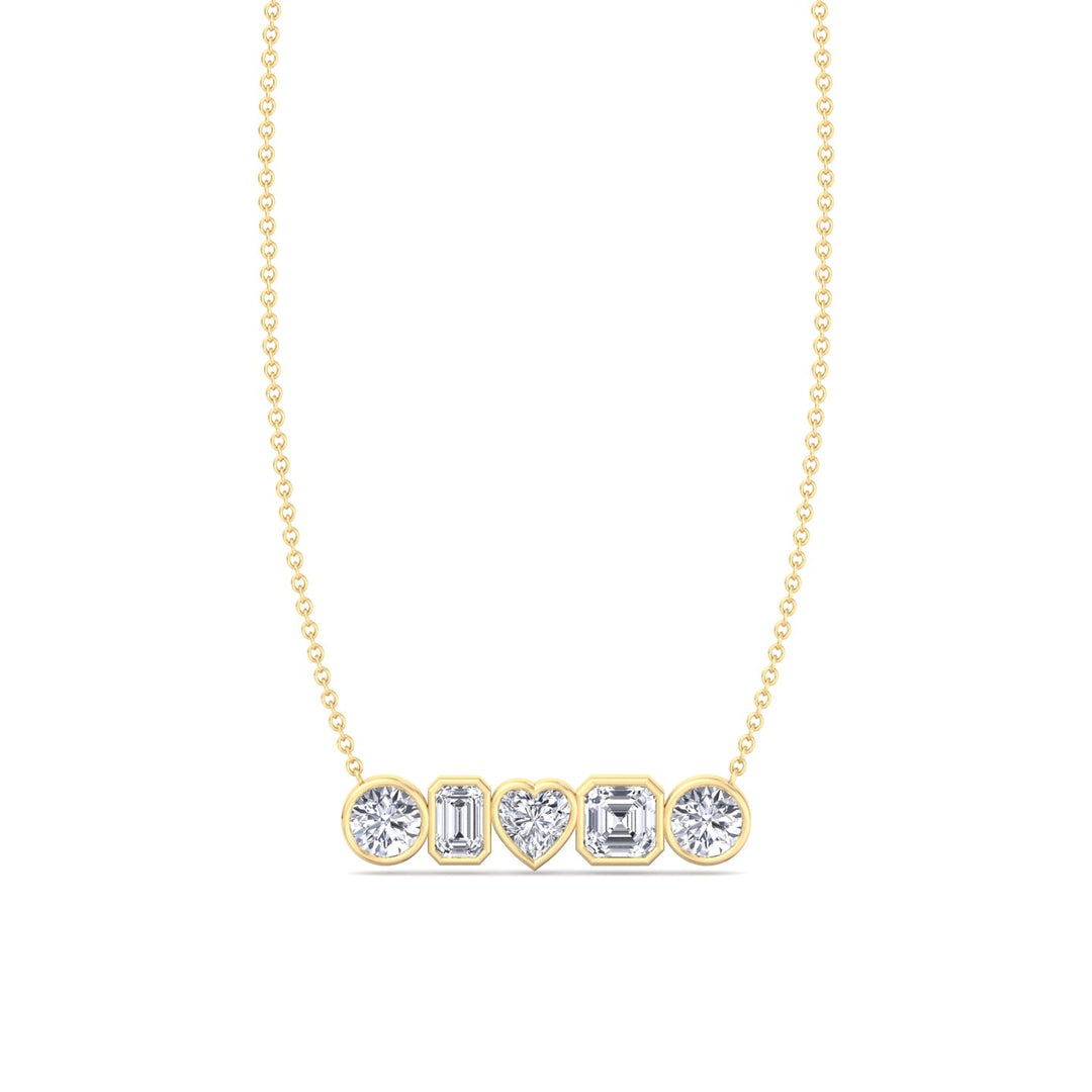 Bezel-Set Multi-Shape-Diamond-Pendant-Solid-Yellow-Gold