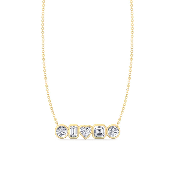 Bezel-Set Multi-Shape-Diamond-Pendant-Solid-Yellow-Gold