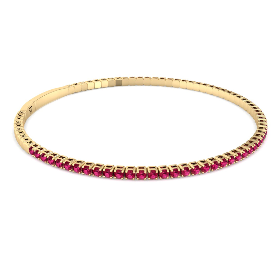 Rossa - Flexible Natural Red Ruby Bangle in 14K Solid Gold - Gem Jewelers Co