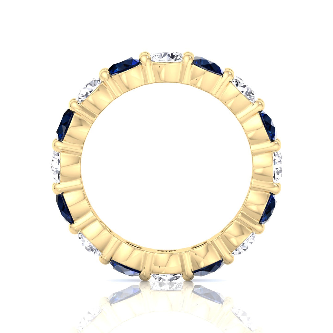 Round Alternating Natural Blue Sapphire and Diamonds Eternity Band  Yellow Gold